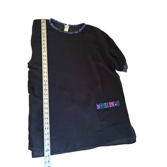 Jantzen Black, Sheer Beach Coverup With Multicolored bordered Neckline Sleeves - Picture 7 of 8